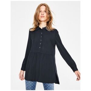 Boden Navy Blue Tunic Button Up Shirt Drop Hem Blouse Navy Size 4R